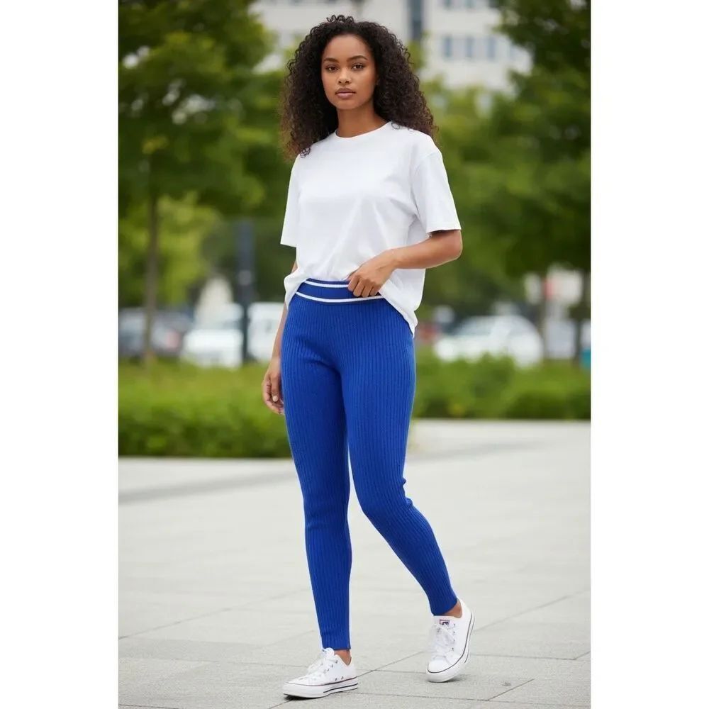 NoName Brand Cashmere Ribbed Leggings in Regatta Blue NWT Size XS